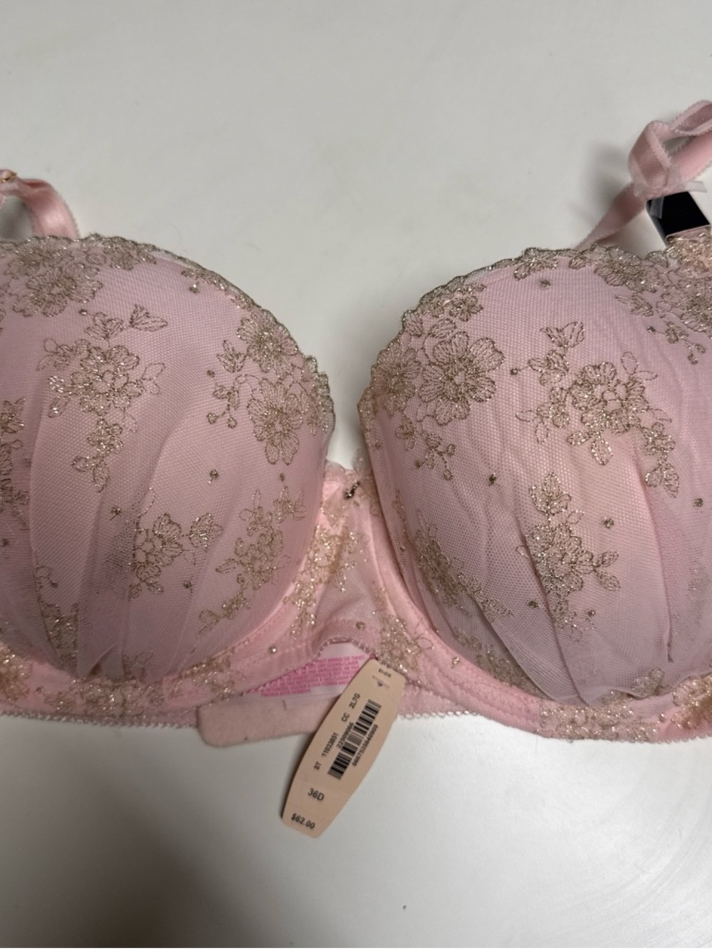 Victoria's Secret Pink Balconette Bra with Gold Floral Embroidery
